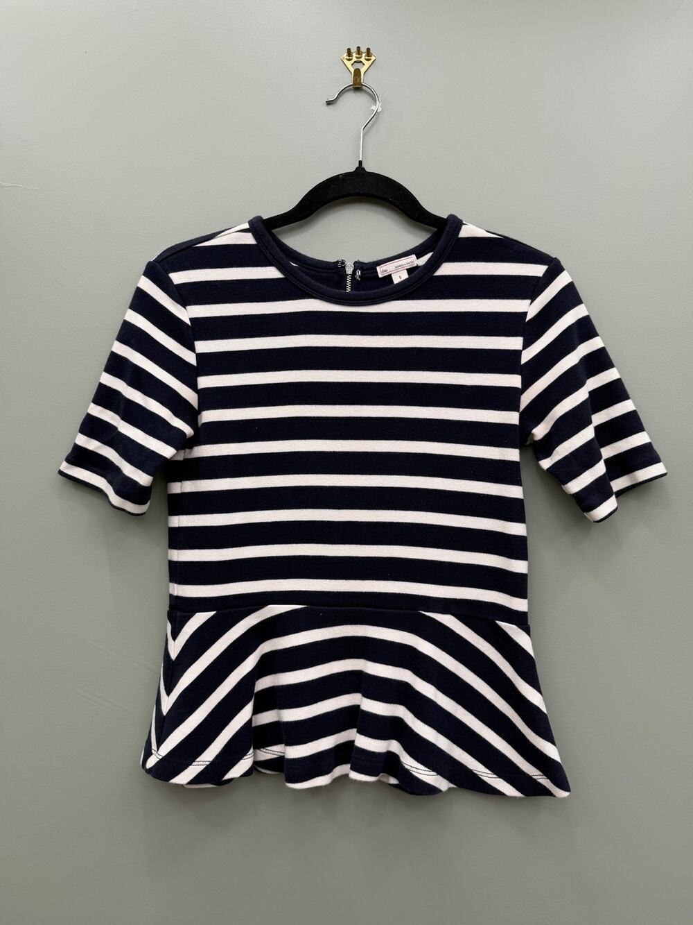 Gap Striped Peplum Top Small Navy White Short Sleeve Coastal Preppy